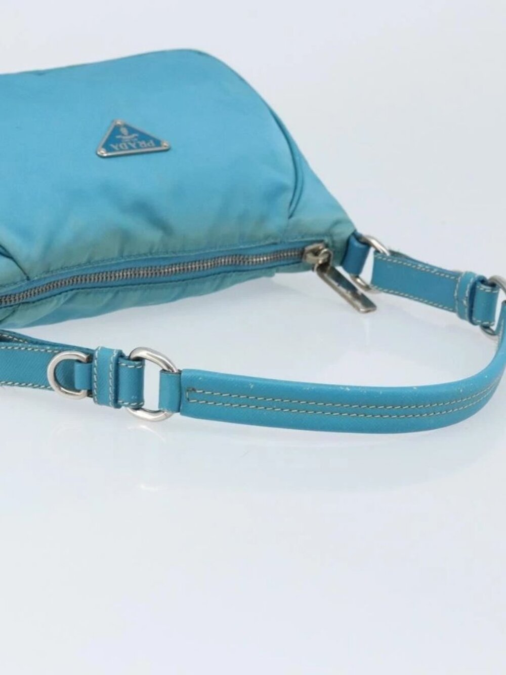 PRADA Shoulder Bag Nylon Light Blue Silver Auth LNZ298 - Picture 7 of 15